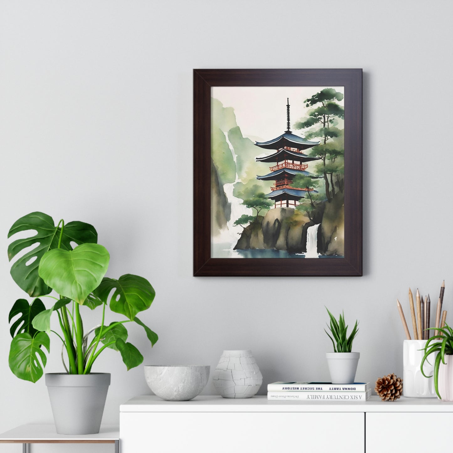 Japanese Waterfall Poster (Includes Frame)
