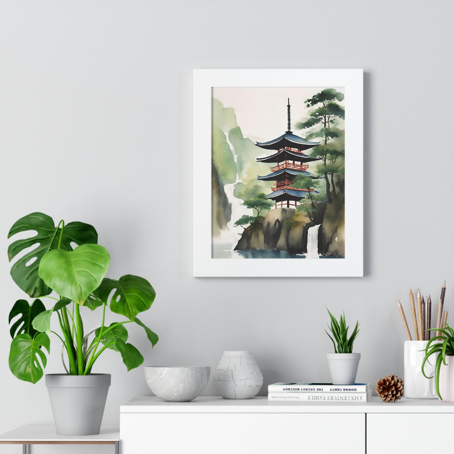 Japanese Waterfall Poster (Includes Frame)