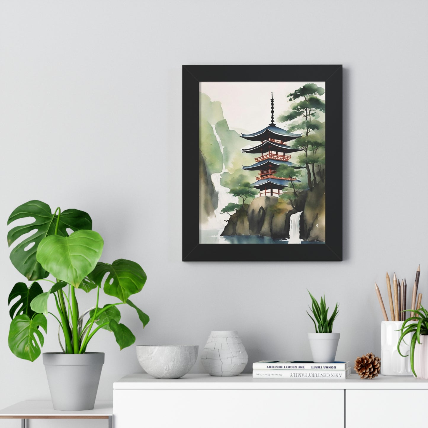 Japanese Waterfall Poster (Includes Frame)